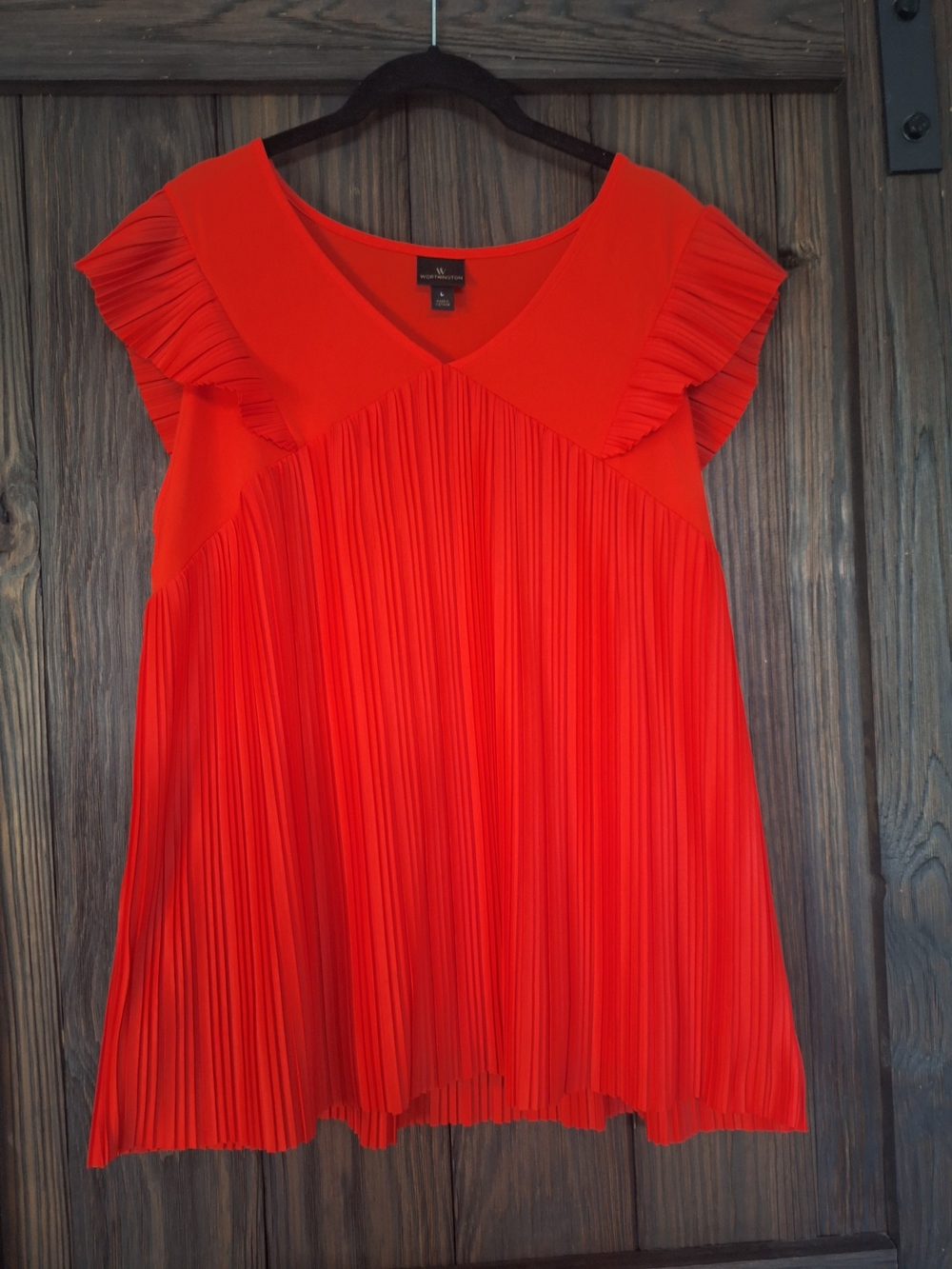 Worthington Pleated Ruffle Sleeve Tunic - Bright Red